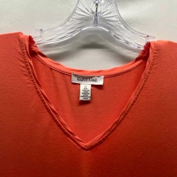 Calvin Klein Women's V-Neck Top Large Orange Multi Layer Fabric Tunic Shirt NWOT - Picture 3 of 12